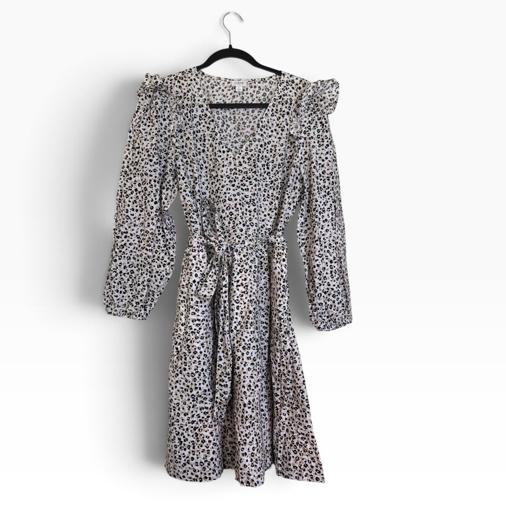 J.Crew Re-Imagined Leopard Print 100% Cotton Ruffle Mini Dress with Pockets L
